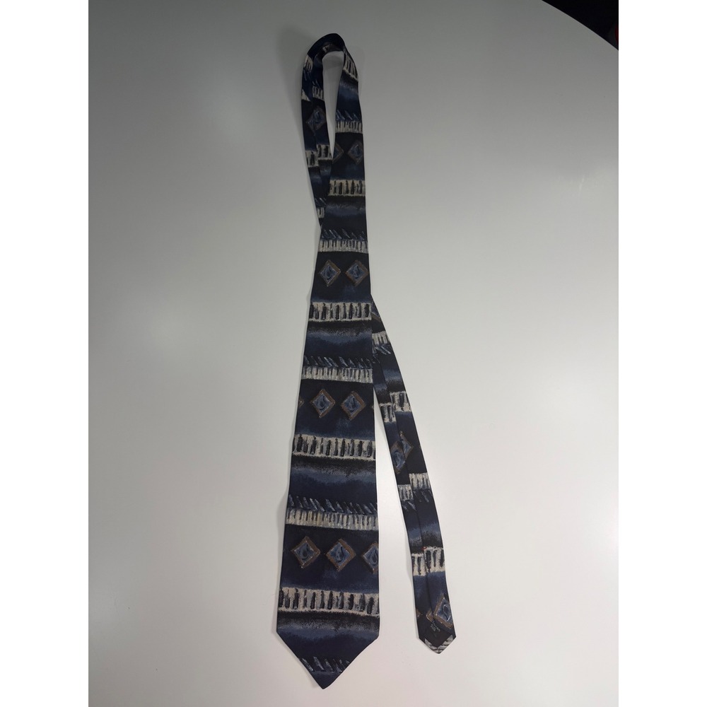 Arrow River Brand Mens Italian Silk Necktie Navy Blue Geometric Abstract 57.5"